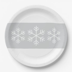 Elegant formell hellgrau weiß gestreift mit Schnee Pappteller