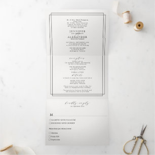 Elegant formell Schwarz-weiße einfache Hochzeit Tr Dreifach Gefaltete Einladung