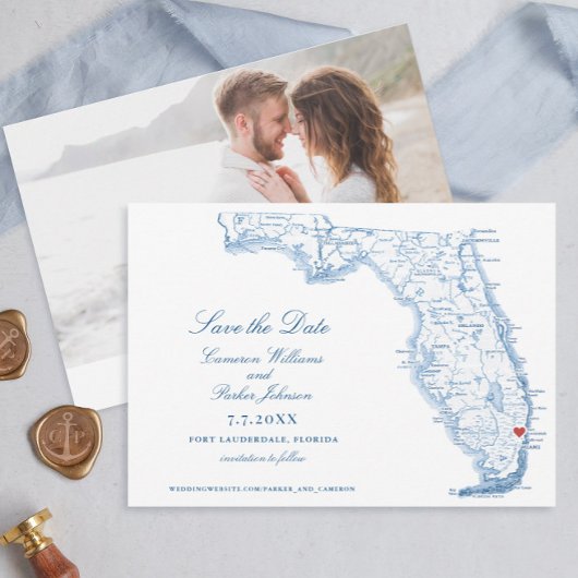 Elegant Fort Lauderdale Florida Wedding Navy Karte