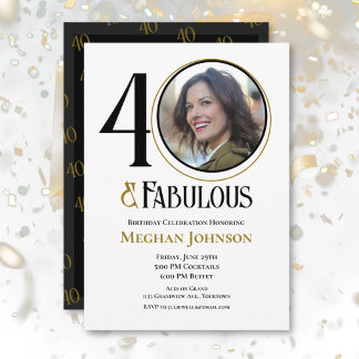 Elegant Forty and Fabulous Birthday Photo  Einladung