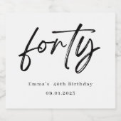 Elegant Forty Birthday Champagne Label Schaumweinetikett (Einzelnes Label)