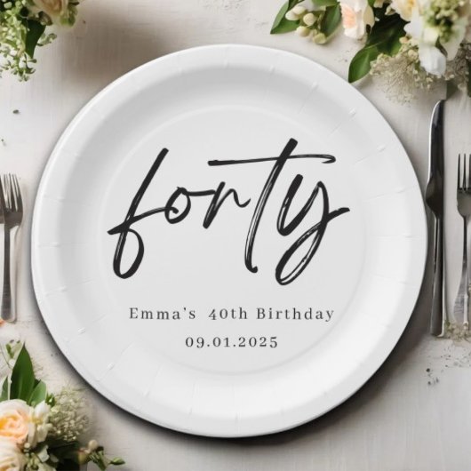 Elegant Forty Birthday Party Plates Pappteller