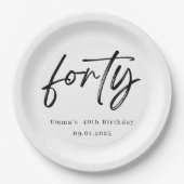 Elegant Forty Birthday Party Plates Pappteller (Vorderseite)