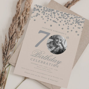 Elegant Foto 70. Geburtstag Silber Champagner Einladung