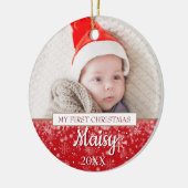 Elegant Foto Baby's First Christmas Script Keramik Ornament (Links)