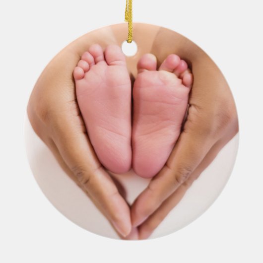 Elegant Foto Baby's First Christmas Script Keramik Ornament (Hinten)