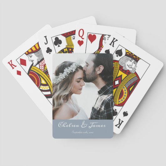 Elegant Foto Calligraphy Wedding Dusty Blue Spielkarten (Rückseite)