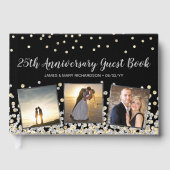 Elegant Foto Collage Gold Silber 25 Jahre Gästebuch (Vorderseite)