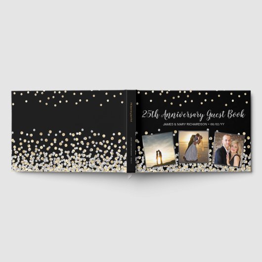 Elegant Foto Collage Gold Silber 25 Jahre Gästebuch (Voll)