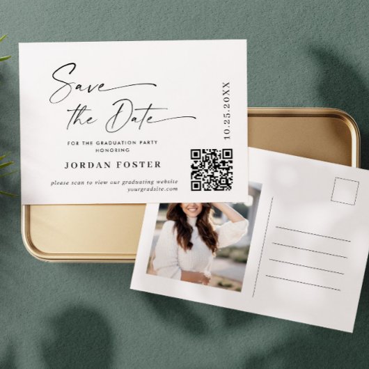 Elegant Foto Graduation Speichern Sie den QR-Code Postkarte