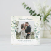Elegant Foto Greenery Eucalyptus Wedding Save The Date (Stehend Vorderseite)