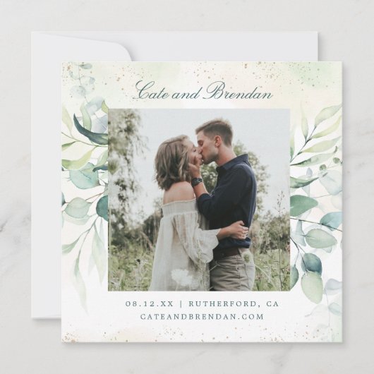Elegant Foto Greenery Eucalyptus Wedding Save The Date (Vorderseite)
