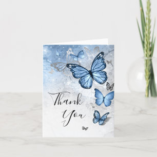 Elegant Foto Silber Baby Blau Schmetterling Gefalt Dankeskarte
