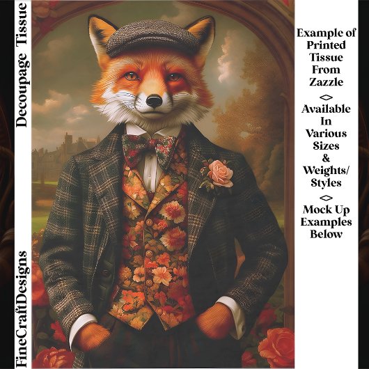 Elegant Fox Gentleman Portrait EW5ZZ Decoupage Seidenpapier