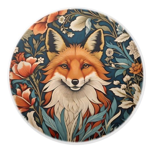 Elegant Fox William Morris Inspired Floral Keramikknauf (Vorderseite)
