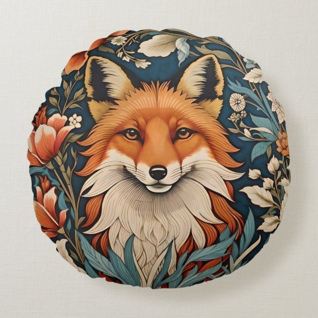 Elegant Fox William Morris Inspiriert Rundes Kissen (Vorderseite)