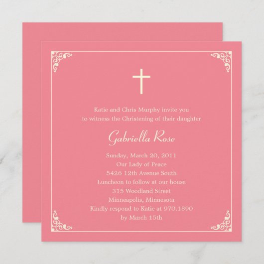 Elegant Frame Baptism/Christening Invitation Einladung (Vorne/Hinten)