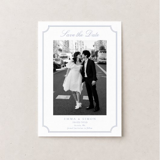 Elegant Frame Blue Photo Save the Date Dankeskarte