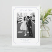 Elegant Frame Blue Photo Save the Date Dankeskarte (Stehend Vorderseite)