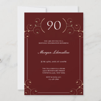 Elegant Frame Burgundy Gold 90. Geburtstag Einladung