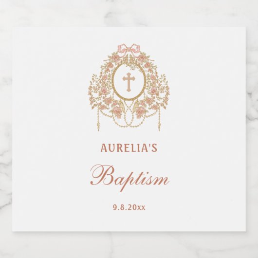 Elegant Frame Holy Cross Baptism Schaumweinetikett (Einzelnes Label)