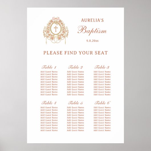 Elegant Frame Holy Cross Baptism Seating Chart Poster (Vorne)