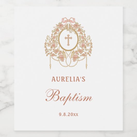 Elegant Frame Holy Cross Baptism Weinetikett (Einzelnes Label)