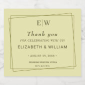 Elegant Frame on Celestial Yellow Monogram Wedding Alkoholflaschenetikett (Einzelnes Label)