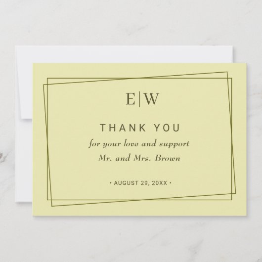 Elegant Frame on Celestial Yellow Monogram Wedding Dankeskarte (Vorderseite)