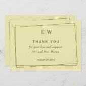 Elegant Frame on Celestial Yellow Monogram Wedding Dankeskarte (Vorne/Hinten)
