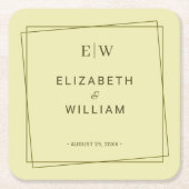 Elegant Frame on Celestial Yellow Monogram Wedding Rechteckiger Pappuntersetzer (Vorderseite)