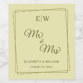 Elegant Frame on Celestial Yellow Monogram Wedding Weinetikett (Einzelnes Label)