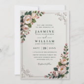 Elegant Framed Peonies Elegant QR Code Wedding Einladung (Vorderseite)