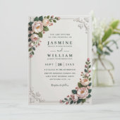 Elegant Framed Peonies Elegant QR Code Wedding Einladung (Stehend Vorderseite)