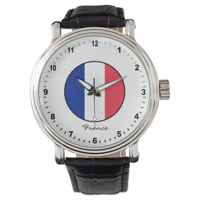 Elegant France Watch & French Flag / Paris Armbanduhr (Vorderseite)