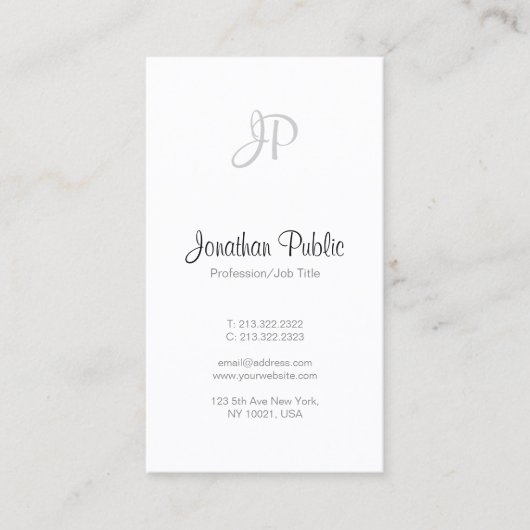 Elegant Freehand Script Monogram Modern Clean Top Visitenkarte (Vorderseite)