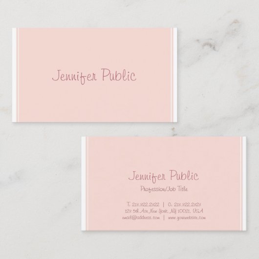 Elegant Freehand Script Sleek Design Pink Schlicht Visitenkarte (Vorne/Hinten)