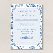 Elegant French Blue Floral Toile de Jouy Wedding