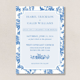 Elegant French Blue Floral Toile de Jouy Wedding Einladung