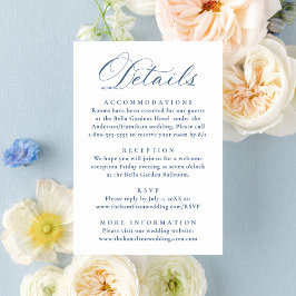 Elegant French Blue Floral Wedding Details Begleitkarte