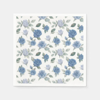 Elegant French Blue Rose Watercolor Pattern Serviette