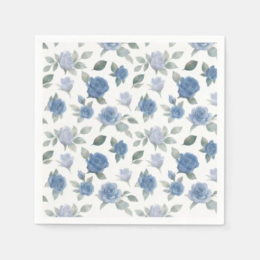 Elegant French Blue Rose Watercolor Pattern Serviette (Vorderseite)