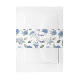Elegant French Blue Rose Watercolor Wedding Einladungsbanderole