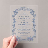 Elegant French Blue Victorian Floral Frame Wedding Acryleinladungen (Insitu (Handheld))