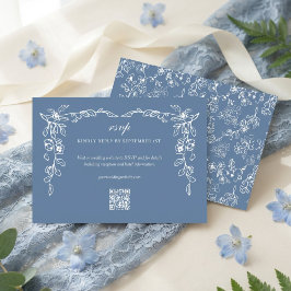 Elegant French Blue Vintage Floral Wedding RSVP Karte