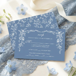 Elegant French Blue Vintage Floral Wedding RSVP Karte