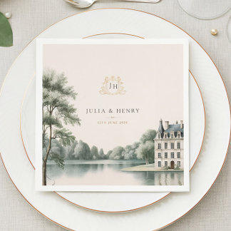 Elegant French Château Monogram Wedding Napkin Serviette