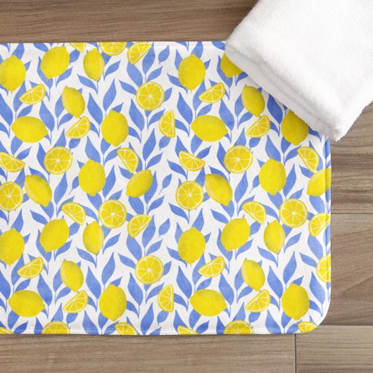 Elegant French Country Lemon Blue Botanical Badematte