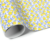 Elegant French Country Lemon Blue Botanical Geschenkpapier (Rolleneckpunkt)