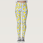Elegant French Country Lemon Blue Botanical Leggings (Vorderseite)